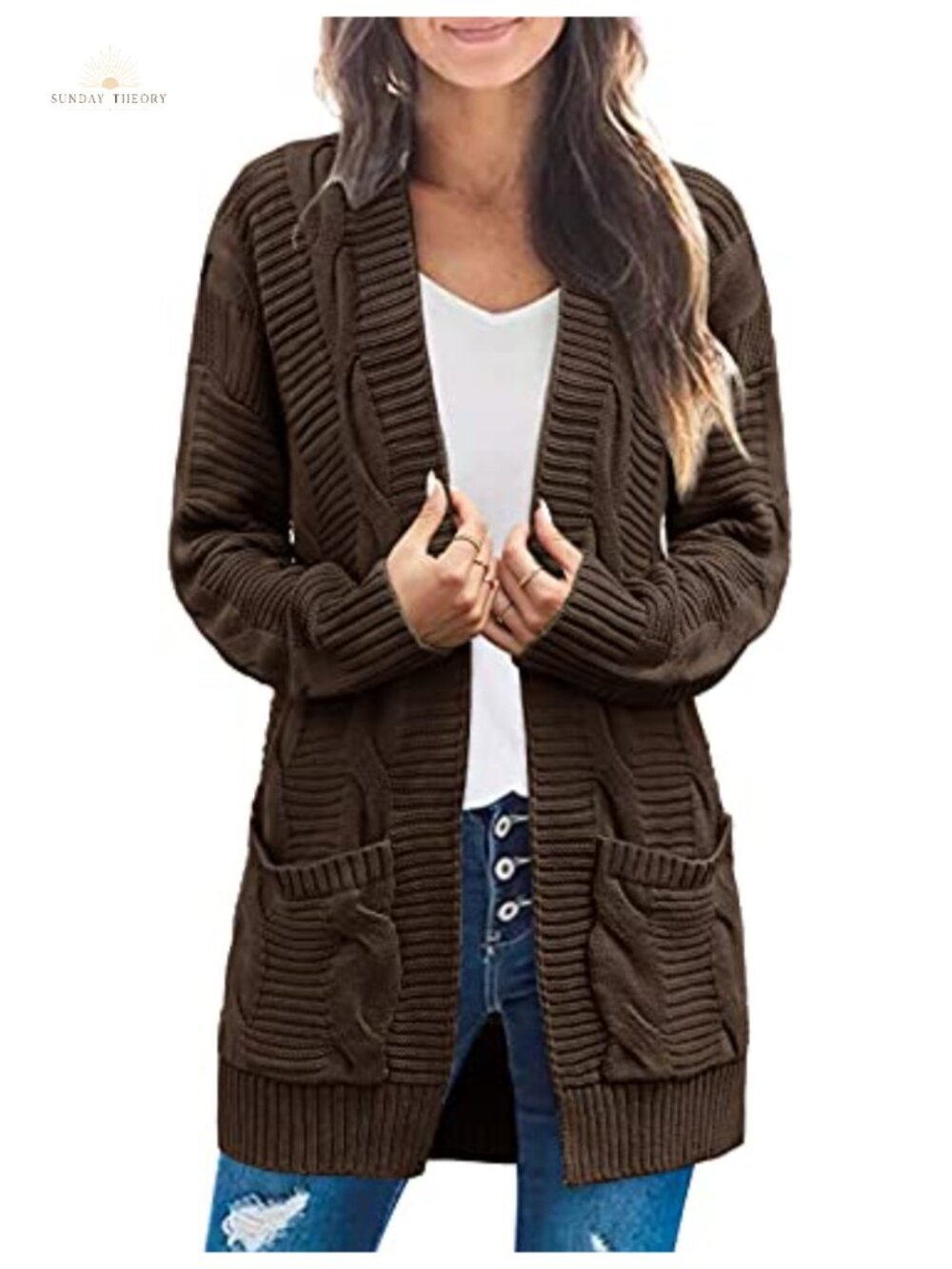 Womens Cable Knit Open Front Cardigan Long Sleeve Chunky Sweater Coat